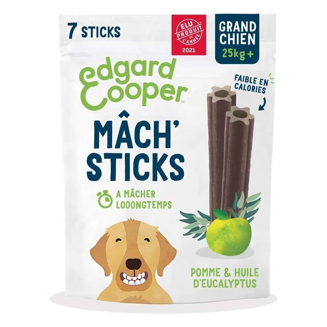 Edgard Cooper Golosinas Dental Stick Gran Perro Natural - 7 Batidoras de Higiene Dental Eucalipto Manzana - Bajo en Calorías - Aliento Fresco