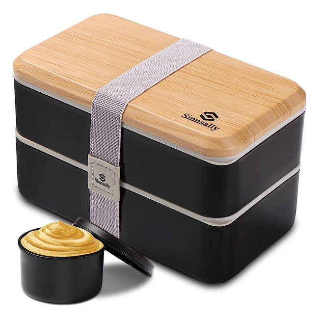 Sinnsally Porta Pranzo da Ufficio 1400ml Bento Lunch Box - Perdite Zero - Posate Senza BPA - Nero