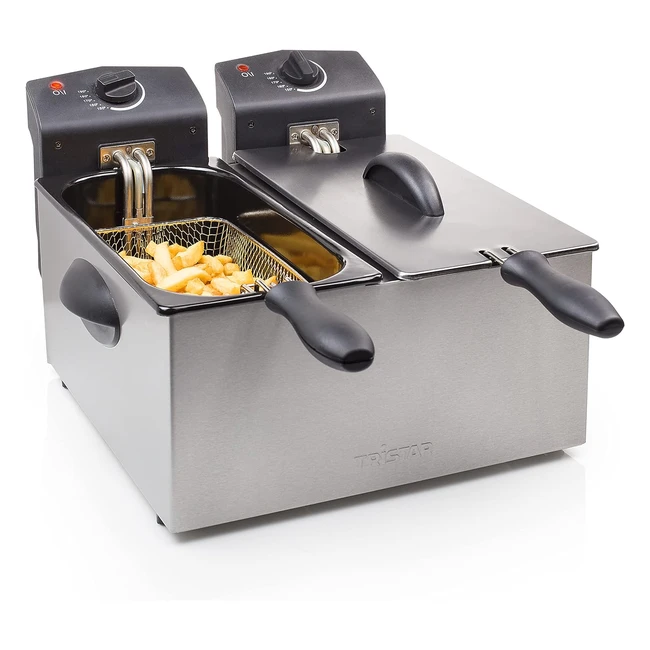 Tristar Edelstahl Doppelfritteuse 6L 2x1800W mit Kaltzonenfunktion und regelbarer Heizstufe FR6937