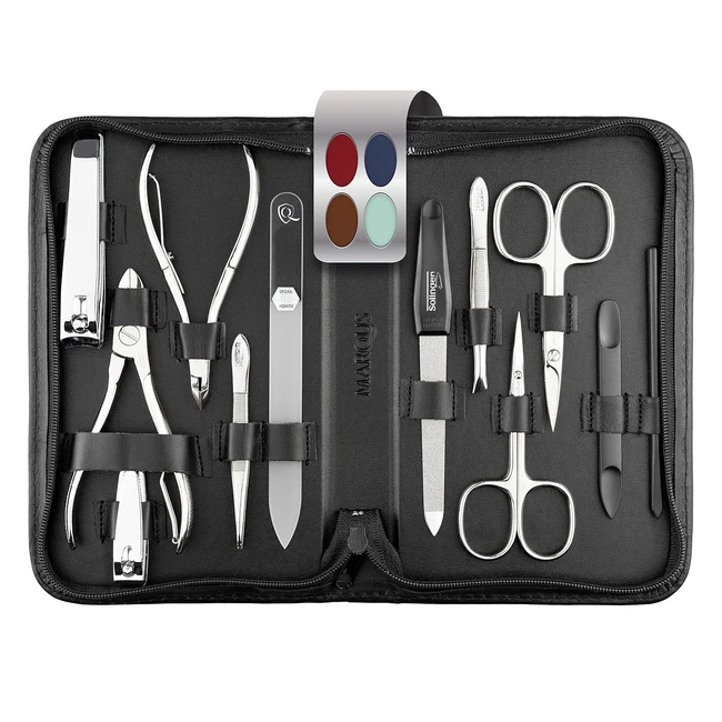 Marqus Solingen Maniküre Set 12-teilig, Made in Germany, Hochwertiges Lederetui, Perfektes Geschenk für Frauen und Männer