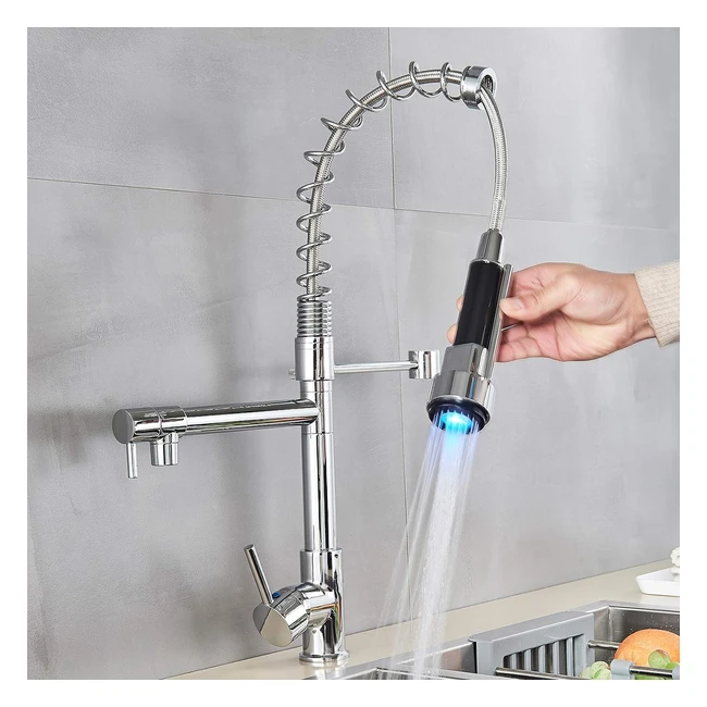Mitigeur Vier Pulvrisateur Double Fonction Robinet de Cuisine - Pivotante 360 - Nez de Robinet avec Clairage LED - 3 Couleurs