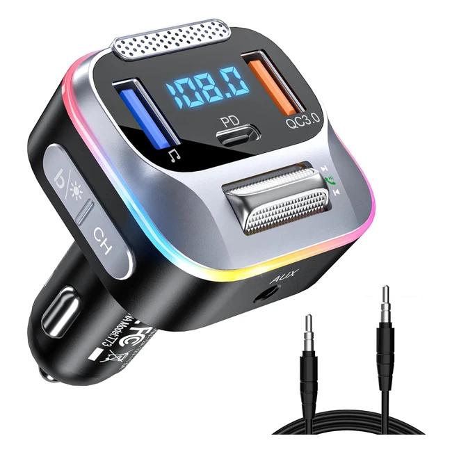 Transmisor FM Bluetooth Lencent PDQC30 - Cargador de Coche - Sonido Hifi Bass - Asistente de Google - Manos Libres