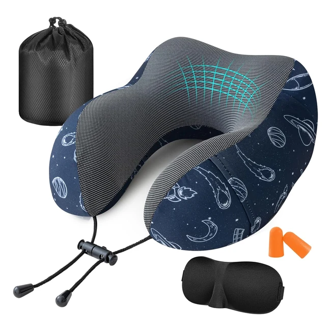 Almohada de Viaje Jiancrate para Cuello - Espuma de Memoria - Con Máscara de Ojos y Tapones - Ref. 123456