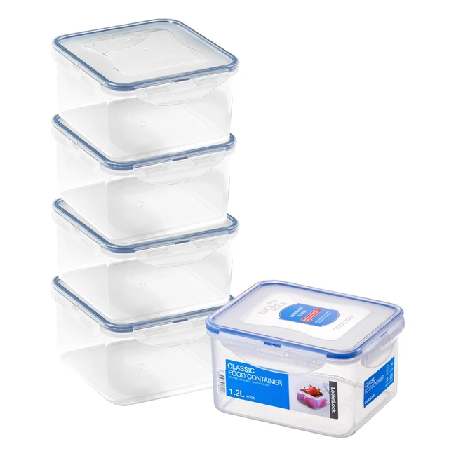LocknLock Square Food Containers Set of 5 - BPA Free, Airtight, Dishwasher Safe
