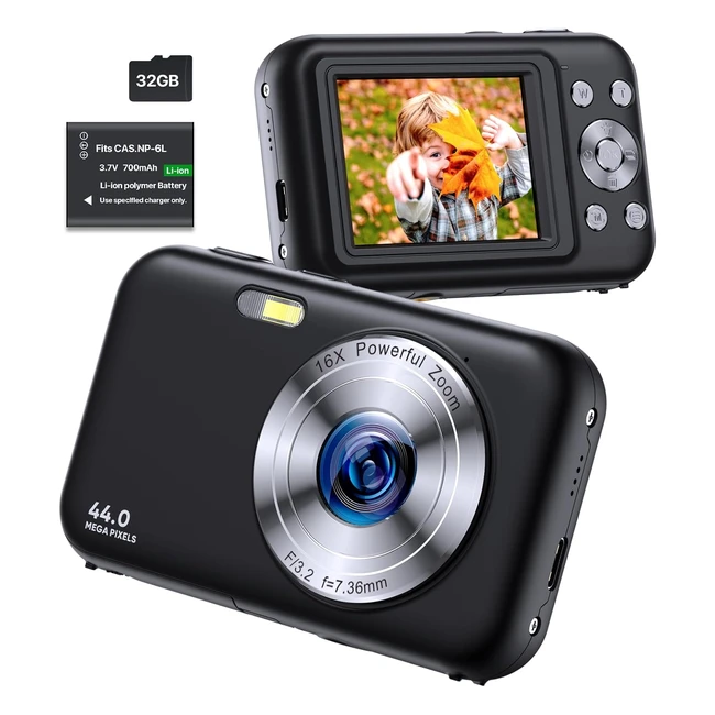 Appareil photo enfant HD 44MP, zoom 16x, cadeau filles garçons