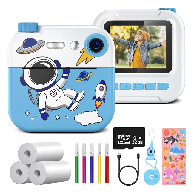 Cámara Fotos Infantil Instantánea Greenkinder - 24 HD - Tarjeta SD 32GB - Lápices de Colores - Niños y Niñas 3-12 años