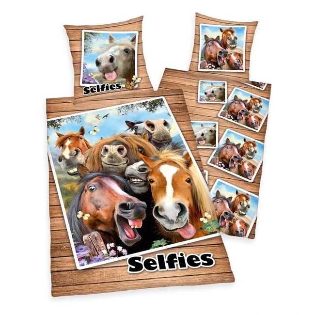 Parure de lit réversible chevaux selfies 135x200cm - Herding
