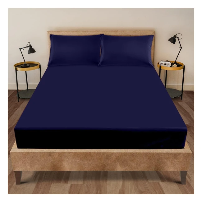 Premium Fitted Bed Sheet King Size - Navy - Soft & Smooth Material - Elasticated Corners