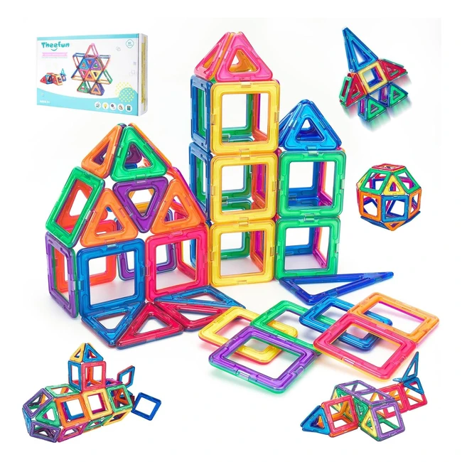 Theefun Magnetic Building Blocks - 60pcs - STEM Toy Set - Educational Magnetic T