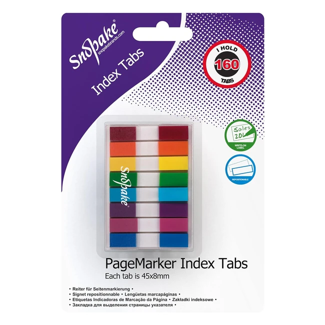 Snopake Index Tab Pagemarkers - 160 Tabs, Assorted Colors - Ref 15845
