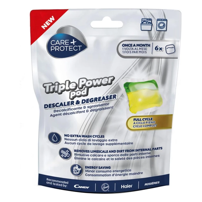 Care Protect Triple Power Pod Descaler Degreaser  Pack of 6 Pods