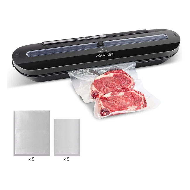 Homeasy Vacuum Sealer Machine - One Touch Sealing, 10pcs BPA-Free Seal Bags, Black