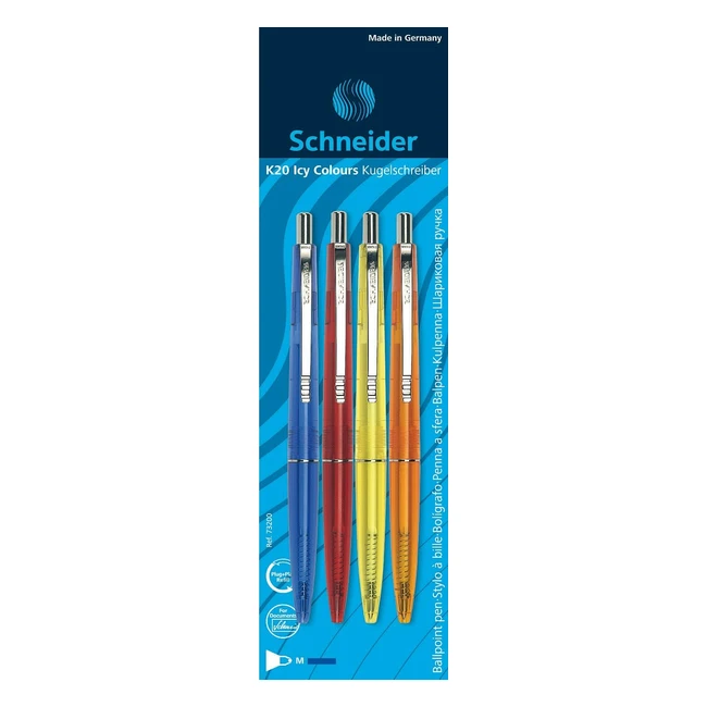 Bolígrafo Schneider Icy Colours K20 - Tinta Azul - Blister de 4 - Punta Redonda