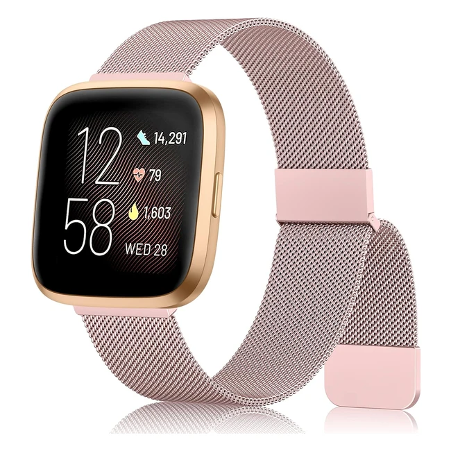 AMZPAS Strap for Fitbit Versa 2 - Stainless Steel Metal Bracelet with Enhanced M