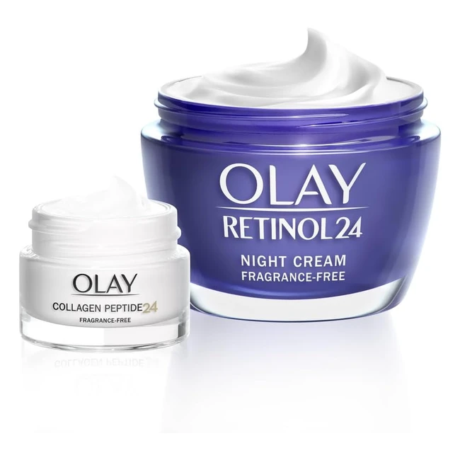 Olay Retinol Moisturiser Night Cream with Retinoid & Vitamin B3 - 50ml | Collagen Peptide24 Travel Size Face Cream - 15ml | Skin Care Sets & Kits | Gifts for Women