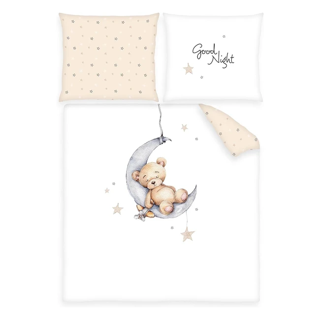 Herding Wiegenbettwscheset Teddy Br - 35x40cm Kopfkissenbezug 80x80cm Bettb