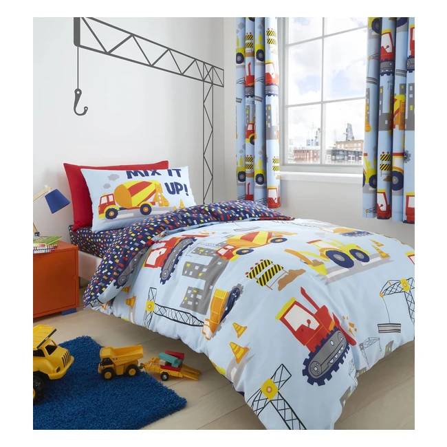 Catherine Lansfield Construction Reversible Single Duvet Cover Set - Blue | Ref: CL-135B