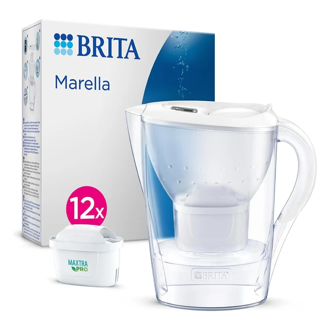 Brita Marella Water Filter Jug - White, 24L Annual Pack, Incl. 12x Maxtra Pro All-in-1 Cartridges