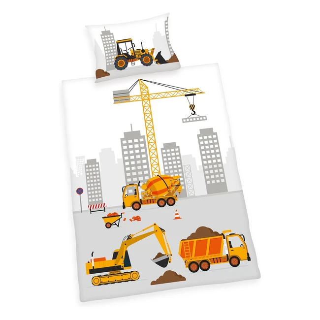 Herding Jana Baustelle Bettwsche Set 100 Baumwolle mit Reiverschluss Kis
