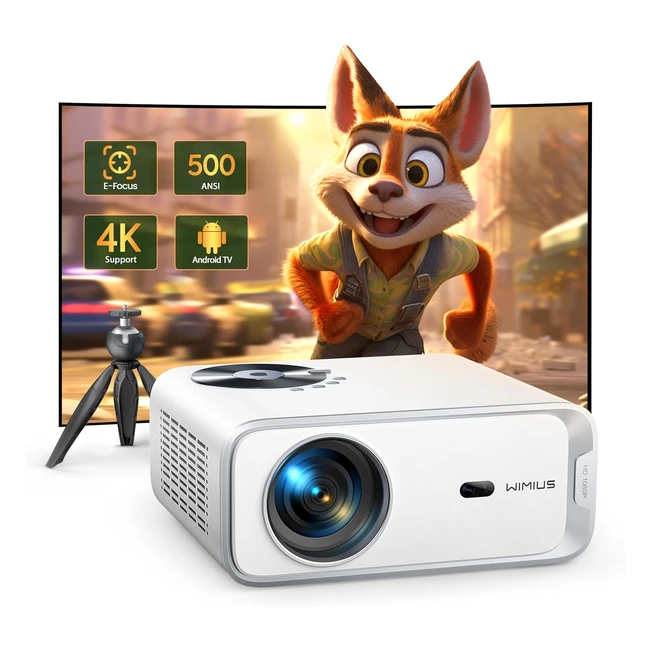 Electric Focus Android TV Projector 4K Wimius 500ANSI WiFi 6 Bluetooth Full HD 1080P Portable Projector 4PAuto Vertical Keystone 50 Zoom