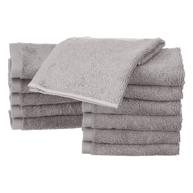 Amazon Basics Cotton Washcloths 12-Pack Grey - Soft, Absorbent, and Durable