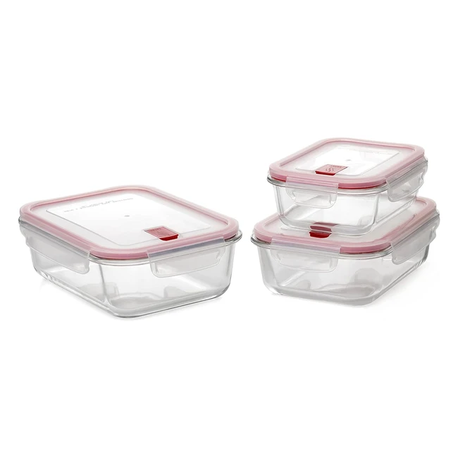 Set de 3 Fiambreras Tatay CookEat - Vidrio Herméticas - Libres de BPA - Microondas, Horno, Congelador y Lavavajillas - Color Rojo