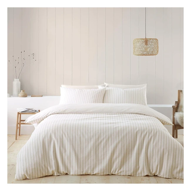 Catherine Lansfield Brushed Cotton Stripe King Duvet Cover Set - Soft & Reversible