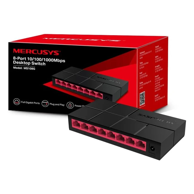 Mercusys 8-Port 1001000Mbps Ethernet Switch - Plug  Play Saves Power up to 82