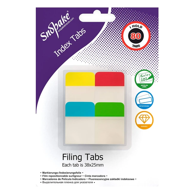 Snopake Extra Thick Repositionable Filing Index Tabs 38x25mm - 80 Tabs Assorted