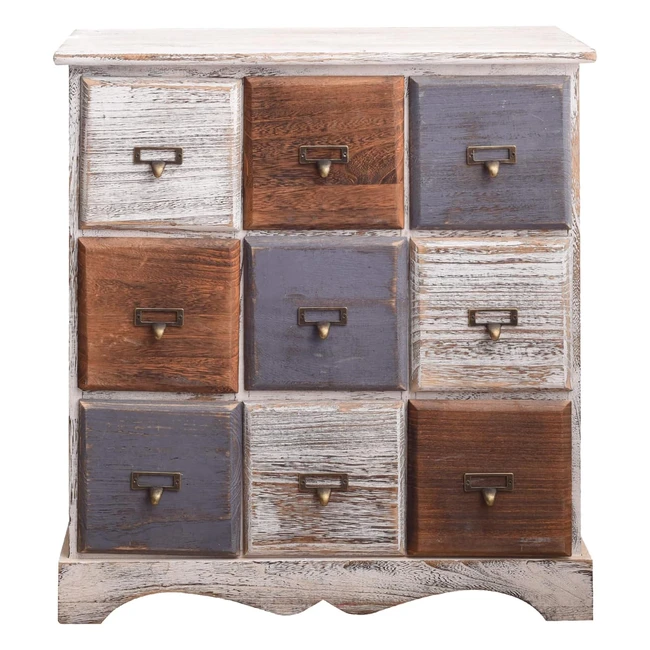 Cajonera Rebecca con 9 cajones - Blanco - Madera Shabby Chic - Medidas 63x60x23c