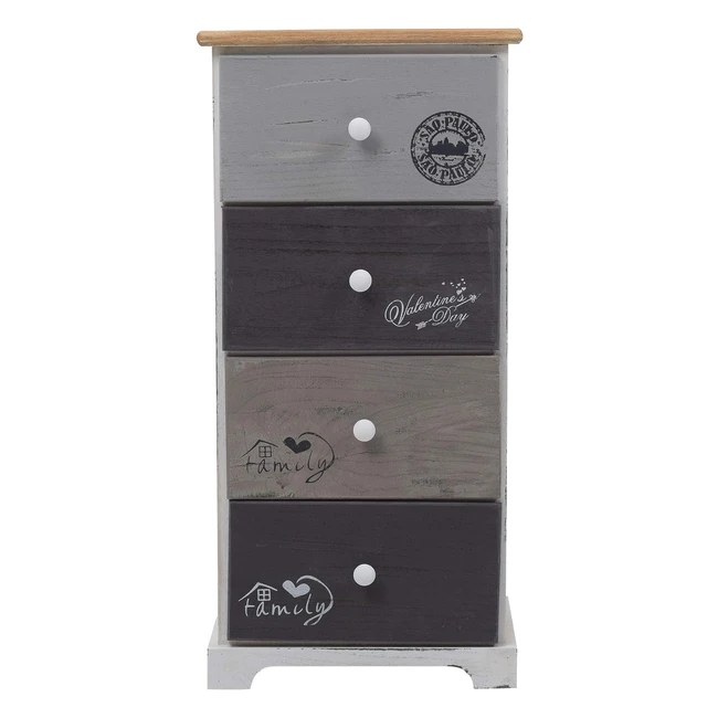 Cajonera Rebecca 4 cajones Vintage - BlancoGris - 72x35x27 cm