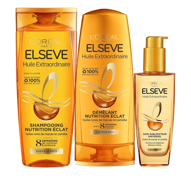 L'Oréal Paris Elseve Huile Extraordinaire - Routine pour Cheveux Secs - Nourrit, Démêle, Illumine