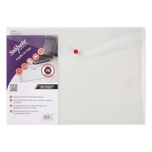 Snopake A3 Polyfile Popper Wallet Clear Pack of 5 - Ref 11174