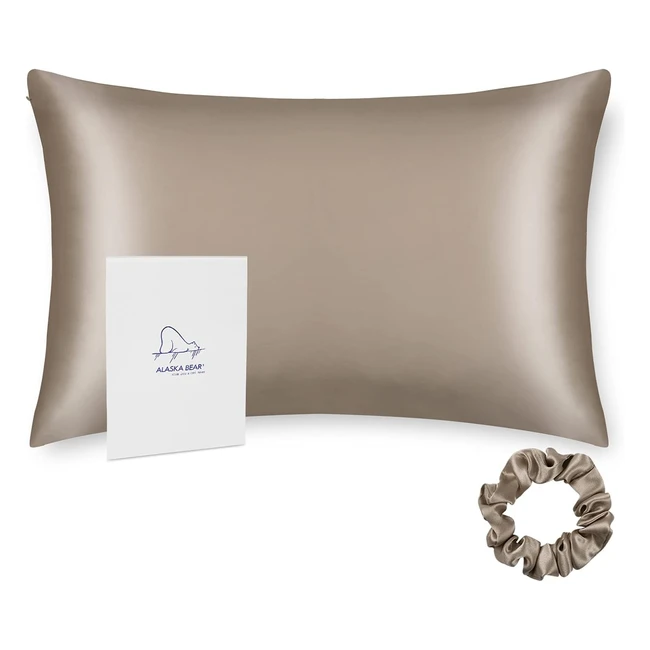 Alaska Bear Natural Silk Pillowcase - Hypoallergenic 19 Momme - 600 Thread Count - 100% Mulberry Silk - Hidden Zipper - Taupe