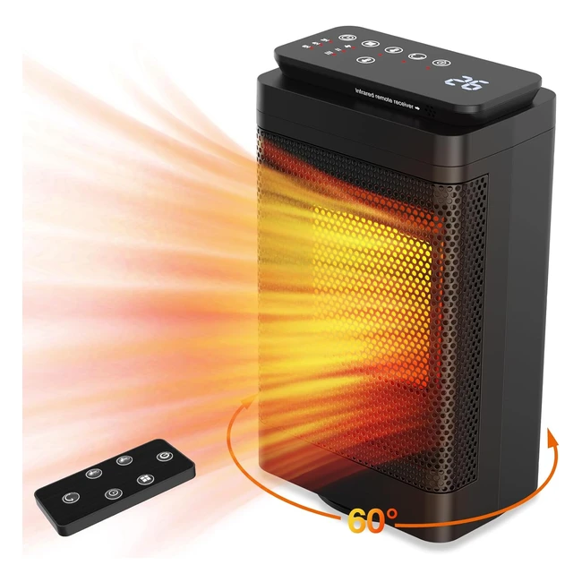 Altronia Electric Space Heater with Fan - 1500W - Low Noise - Remote Control - Smart Timer - 3 Heat Settings - Realtime Temperature - 60° Oscillation - Overheat Protection