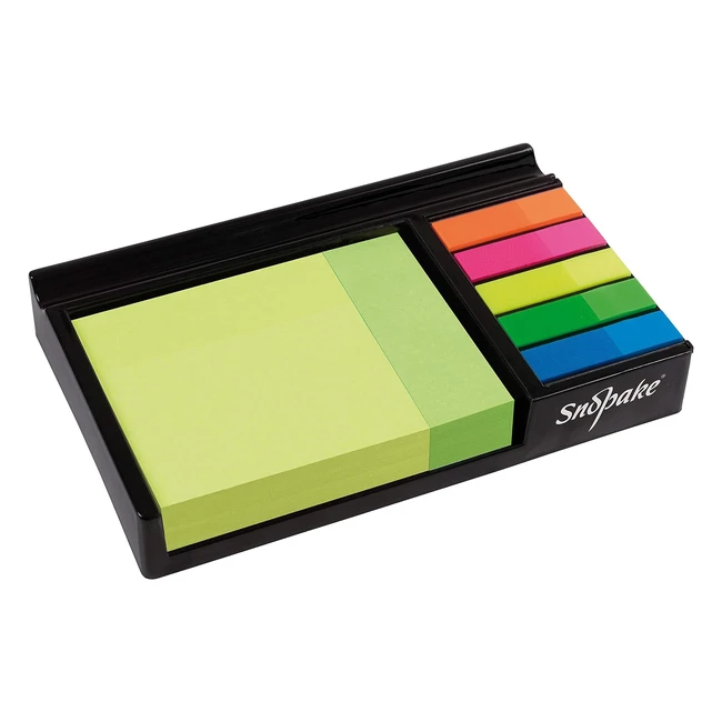 Snopake Desk Memo Set - Neon Sticky Notes  Index Highlighters - Black Tray - 15