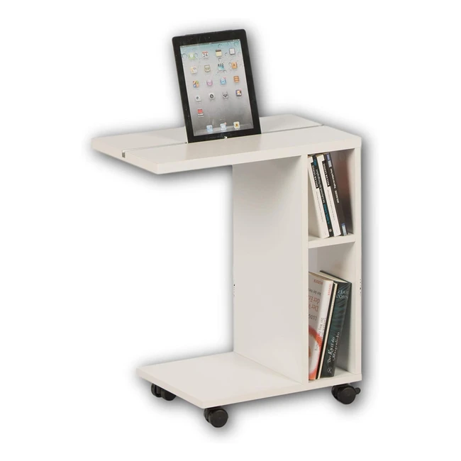 Tavolino Moderno su Rotelle Bianco - Stella Trading Latino - 50x60x30 cm - Pratico Porta Tablet e Ripiano - Legno Ingegnerizzato