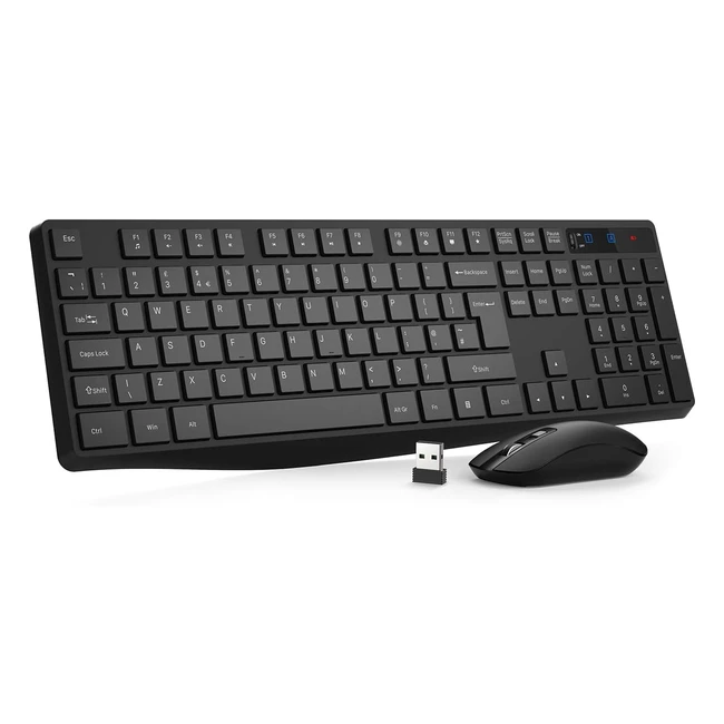 Wireless Keyboard & Mouse Set - Full Size, Ergonomic Design, Quiet, USB, Cordless, UK Layout, 12 Multimedia Shortcuts