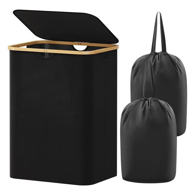 Lifewit 150L Laundry Basket with Lid, Bamboo Handles, 2 Removable Bags - Large Foldable Hamper