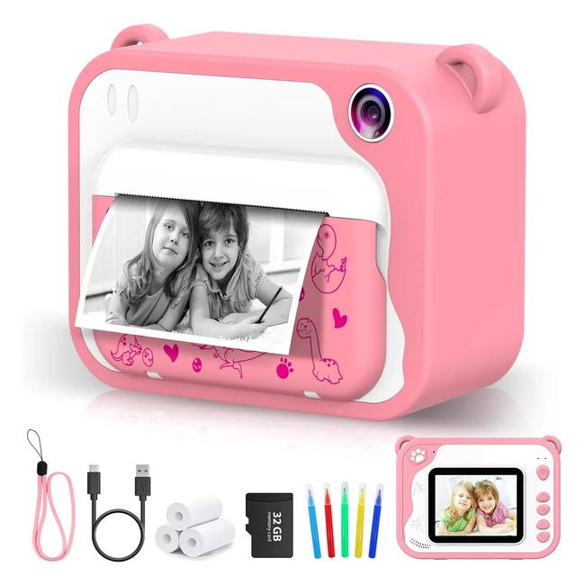 Cámara instantánea para niños recargable - Ukuu - 24MP - 3 rollos de papel - 32GB TF - Bolígrafos de colores
