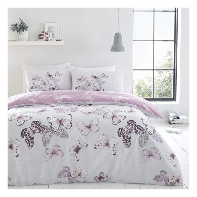 Catherine Lansfield Scatter Butterfly Double Duvet Set - Reversible, Heather - Ref. 12345