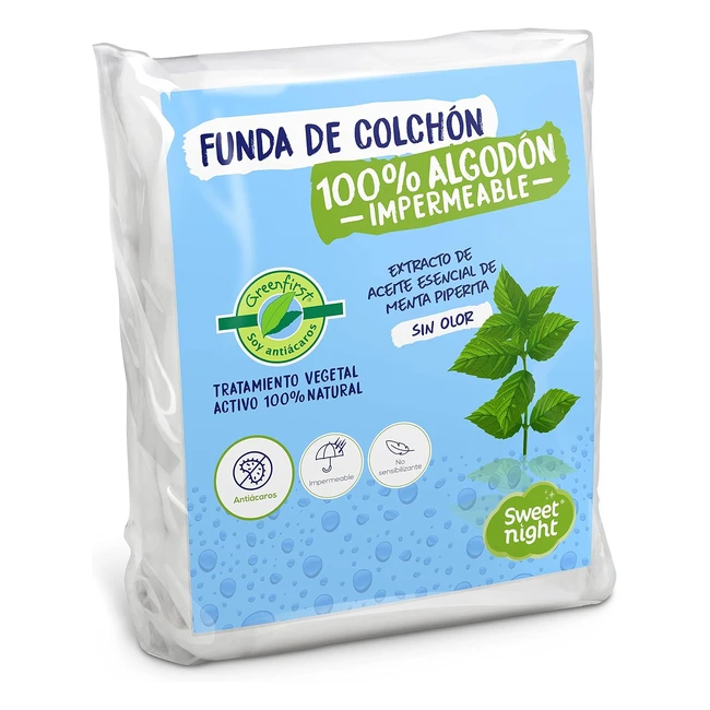 Protector de colchón Sweetnight Greenfirst 140x190/200 cm - Tratamiento vegetal - Impermeable y antiácaros