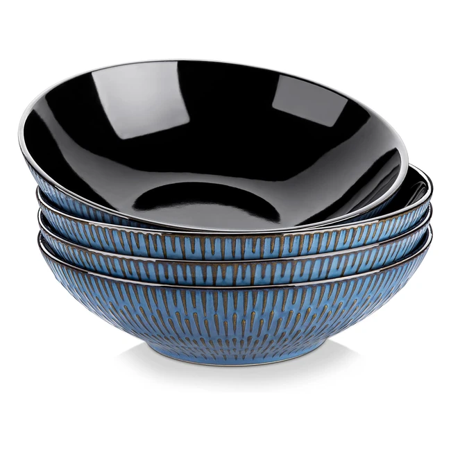 Vancasso Pluvo Pasta Bowls - Set of 4, 36 oz, Stoneware, Microwave & Dishwasher Safe