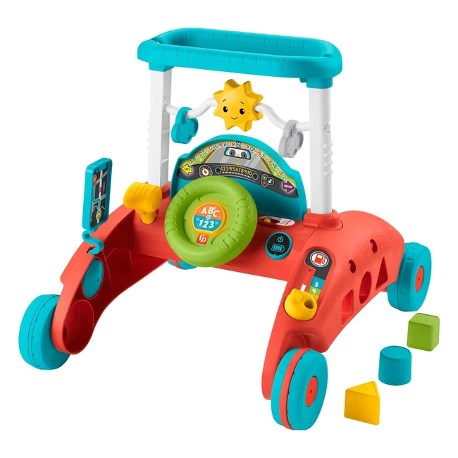 Fisher-Price 2-Sided Steady Speed Baby Walker - Push Along First Steps Baby Walk Along Toys with Lights and Songs - Car-Themed Baby Push Along Walker - Walkers for Babies UK - HJP47