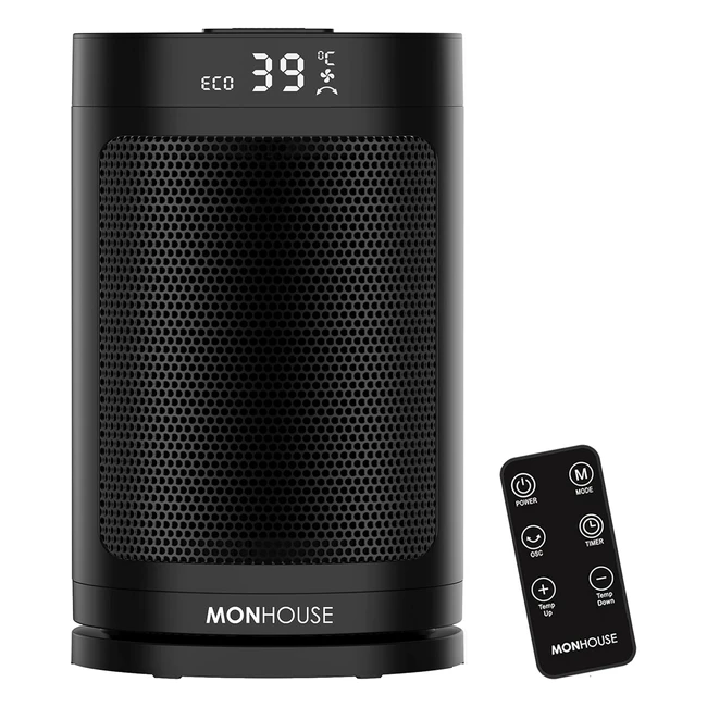 Monhouse Portable Electric Space Heater - Energy Efficient PTC Ceramic Heater - 120° Oscillation - Remote Control - Tip Over & Overheat Protection - Built-in Thermostat - LED Display - 112hr Timer