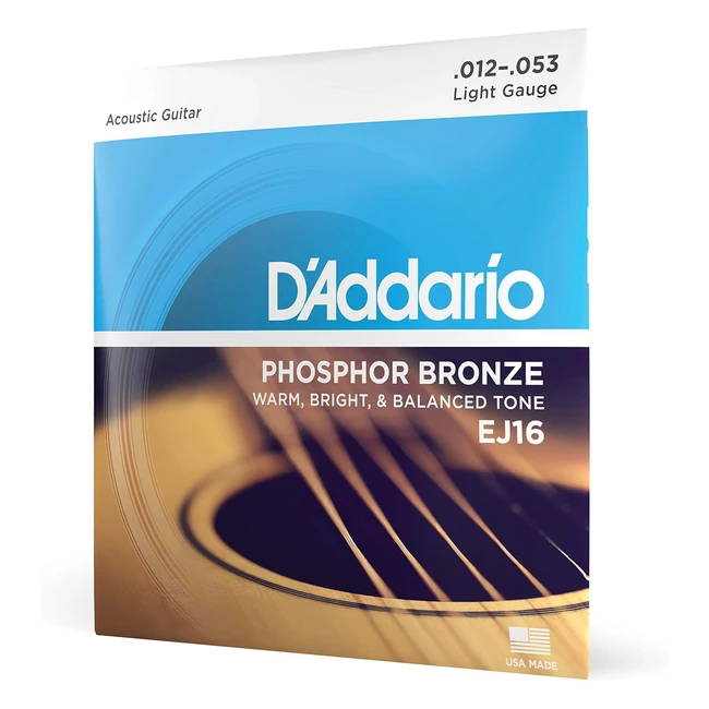 DAddario EJ16 Phosphor Bronze Acoustic Guitar Strings - Warm Bright Tone - Ligh