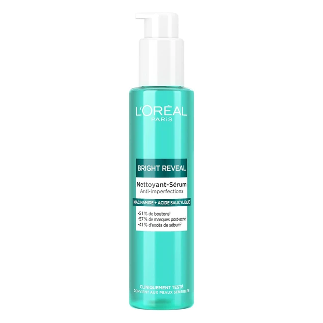 Nettoyant-Sérum Anti-Imperfections L'Oréal Paris - Niacinamide et Acide Salicylique - Corrige les Taches - Tous Types de Peau - Bright Reveal - 150 ml