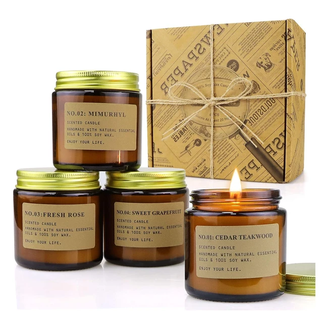 Set Candele Profumate Regalo Donna Compleanno - 4 Set Cera di Soia Aggiungi Oli 