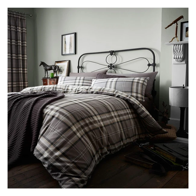 Catherine Lansfield Kelso Check Reversible Double Duvet Cover Set - Charcoal Grey - Style & Quality