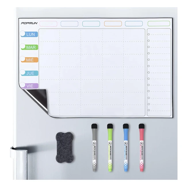 Planificador Semanal Magnético Poprun - Calendario Familiar Organizador Limpiable 43x28cm